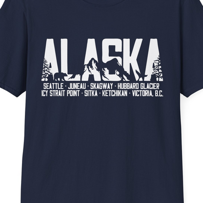 Alaska Cruise Silhouette Wildlife Destinations Shirt Seattle Juneau — T-Shirt T-Shirt – Navy – Alaska Cruise Shirts Close Up