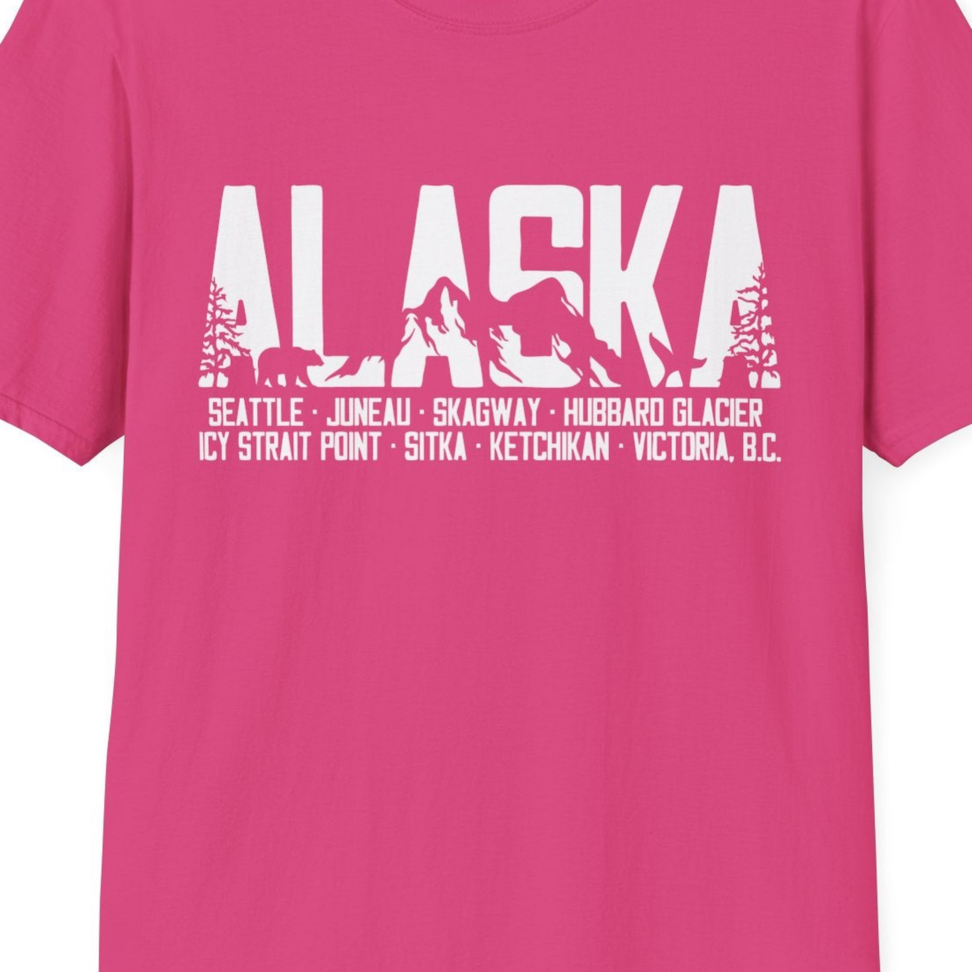 Alaska Cruise Silhouette Wildlife Destinations Shirt Seattle Juneau — T-Shirt T-Shirt – Heliconia – Alaska Cruise Shirts Close Up