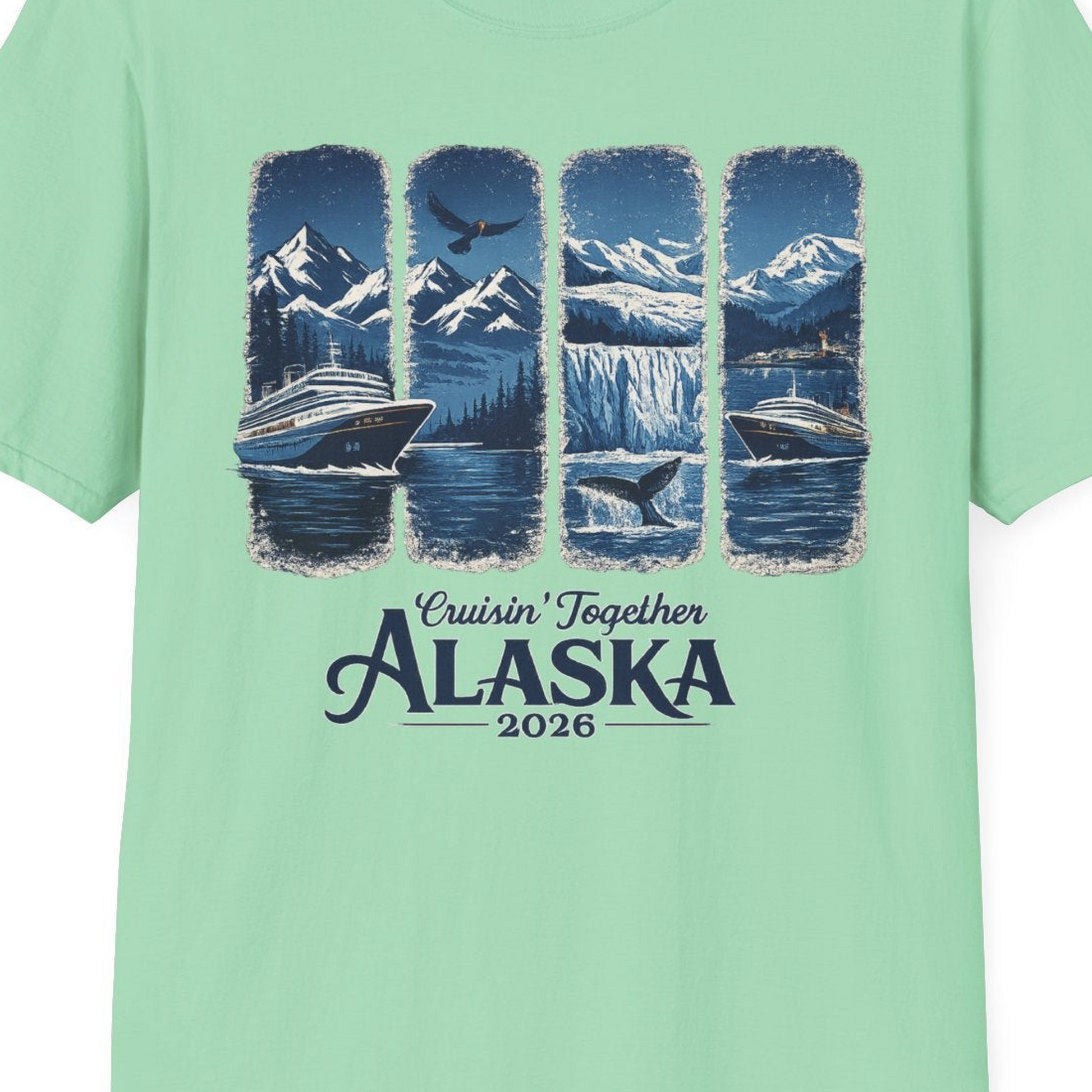 Alaska Cruise Adventure Shirt T-Shirt – Mint Green – Alaska Cruise Shirts Close Up