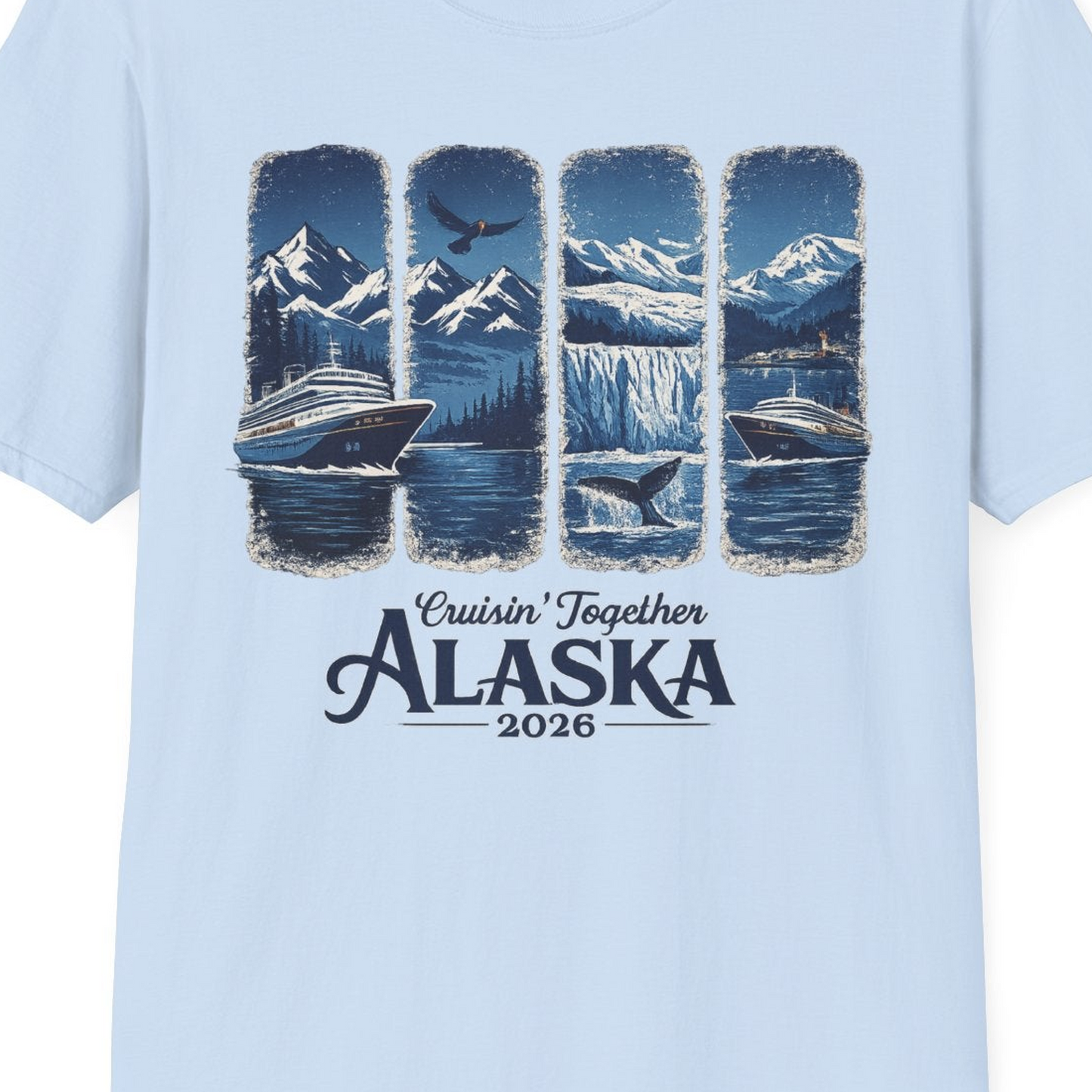 Alaska Cruise Adventure Shirt T-Shirt – Light Blue – Alaska Cruise Shirts Close Up
