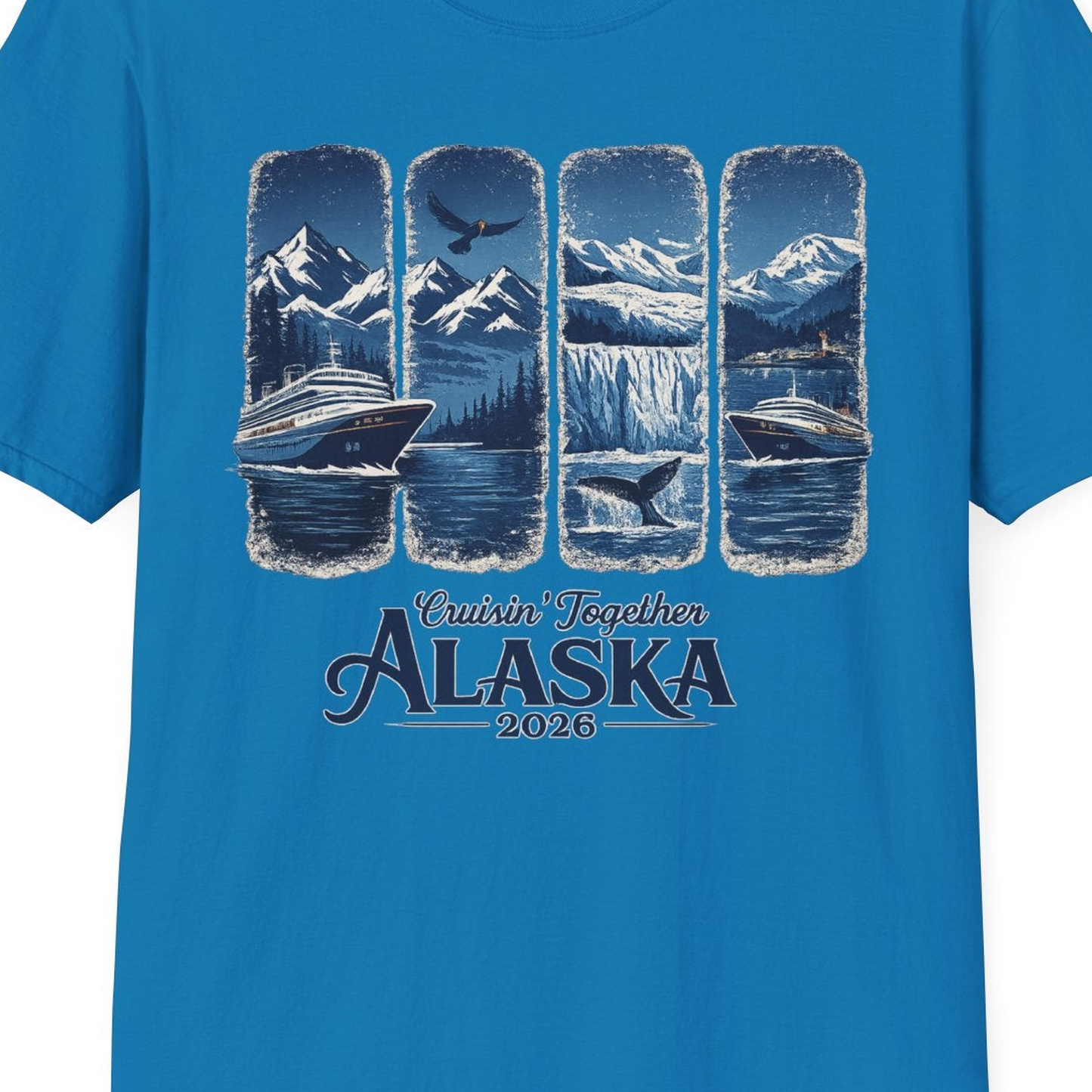 Alaska Cruise Adventure Shirt T-Shirt – Sapphire – Alaska Cruise Shirts Close Up