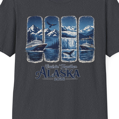 Alaska Cruise Adventure Shirt T-Shirt – Dark Heather Grey – Alaska Cruise Shirts Close Up