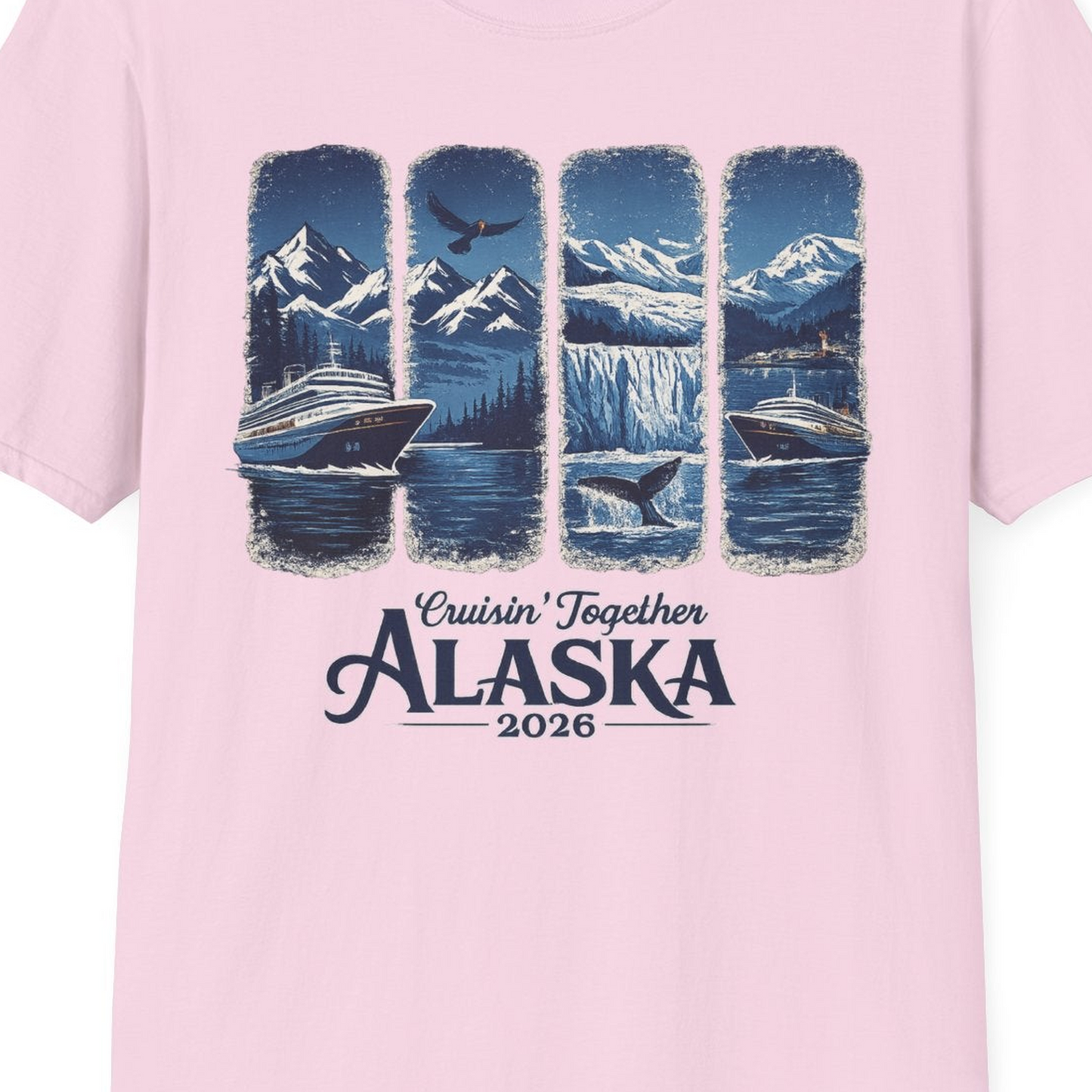 Alaska Cruise Adventure Shirt T-Shirt – Light Pink – Alaska Cruise Shirts Close Up