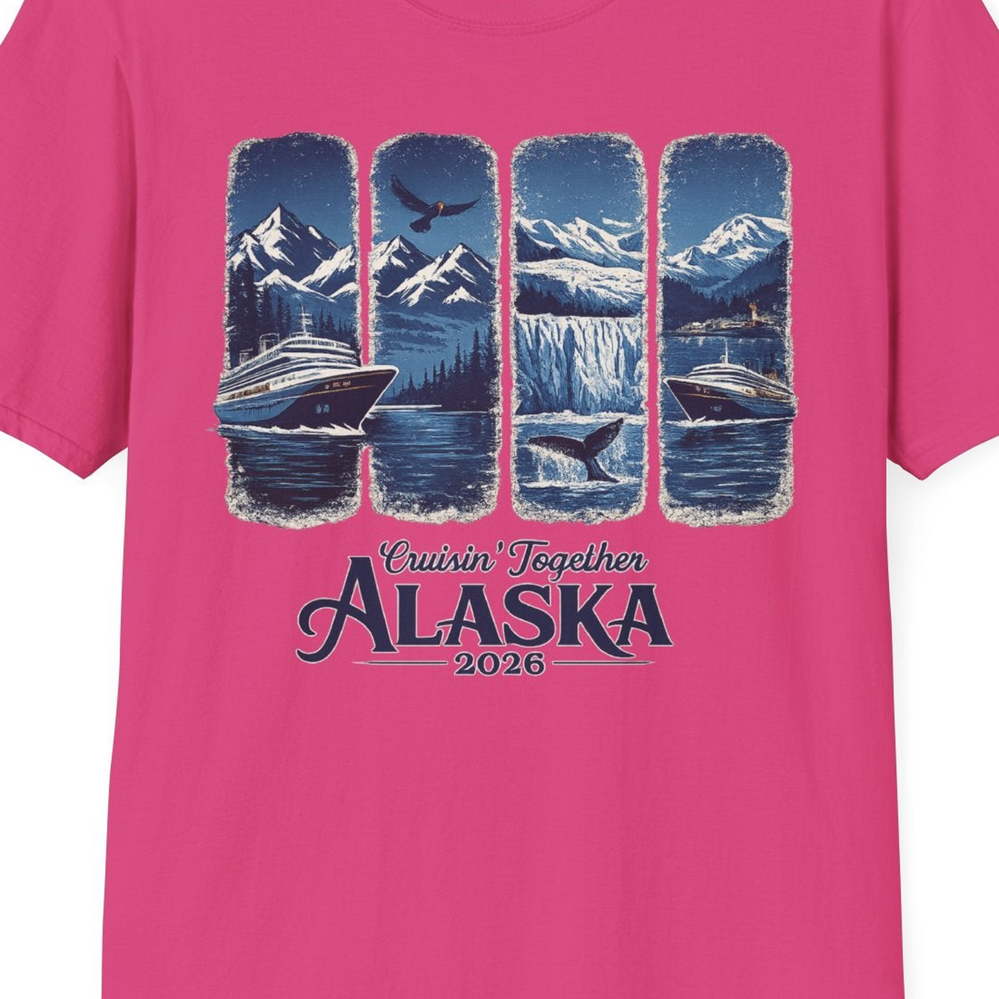 Alaska Cruise Adventure Shirt T-Shirt – Heliconia – Alaska Cruise Shirts Close Up