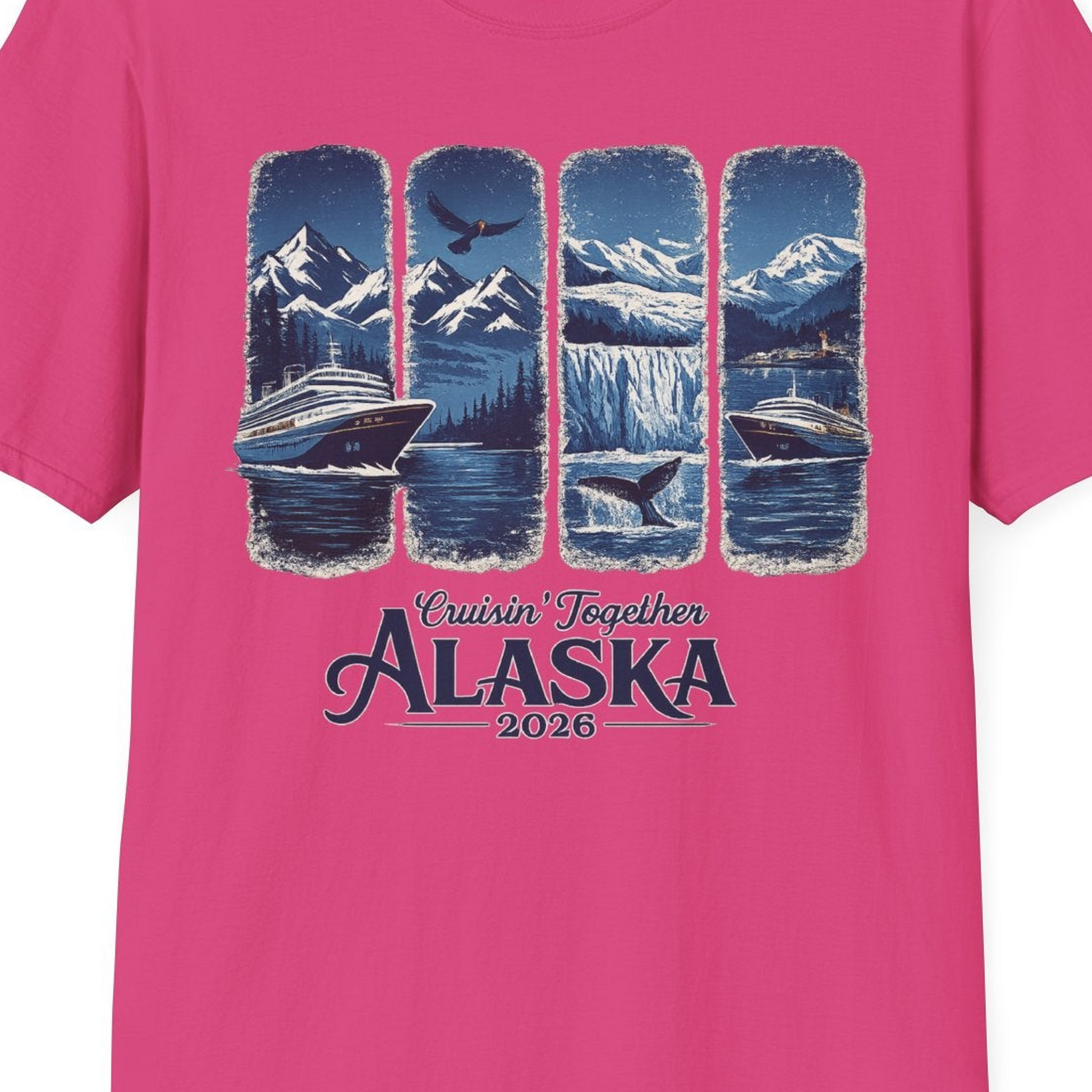 Alaska Cruise Adventure Shirt T-Shirt – Heliconia – Alaska Cruise Shirts Close Up