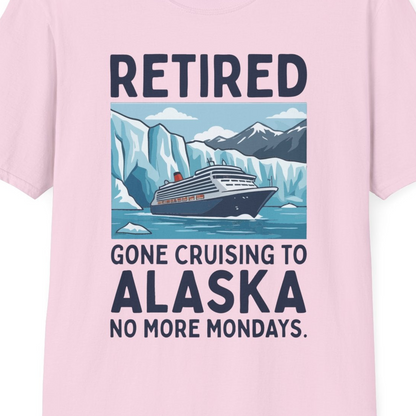 Retired Gone Cruising Alaska Shirt T-Shirt – Light Pink – Alaska Cruise Shirts Close Up