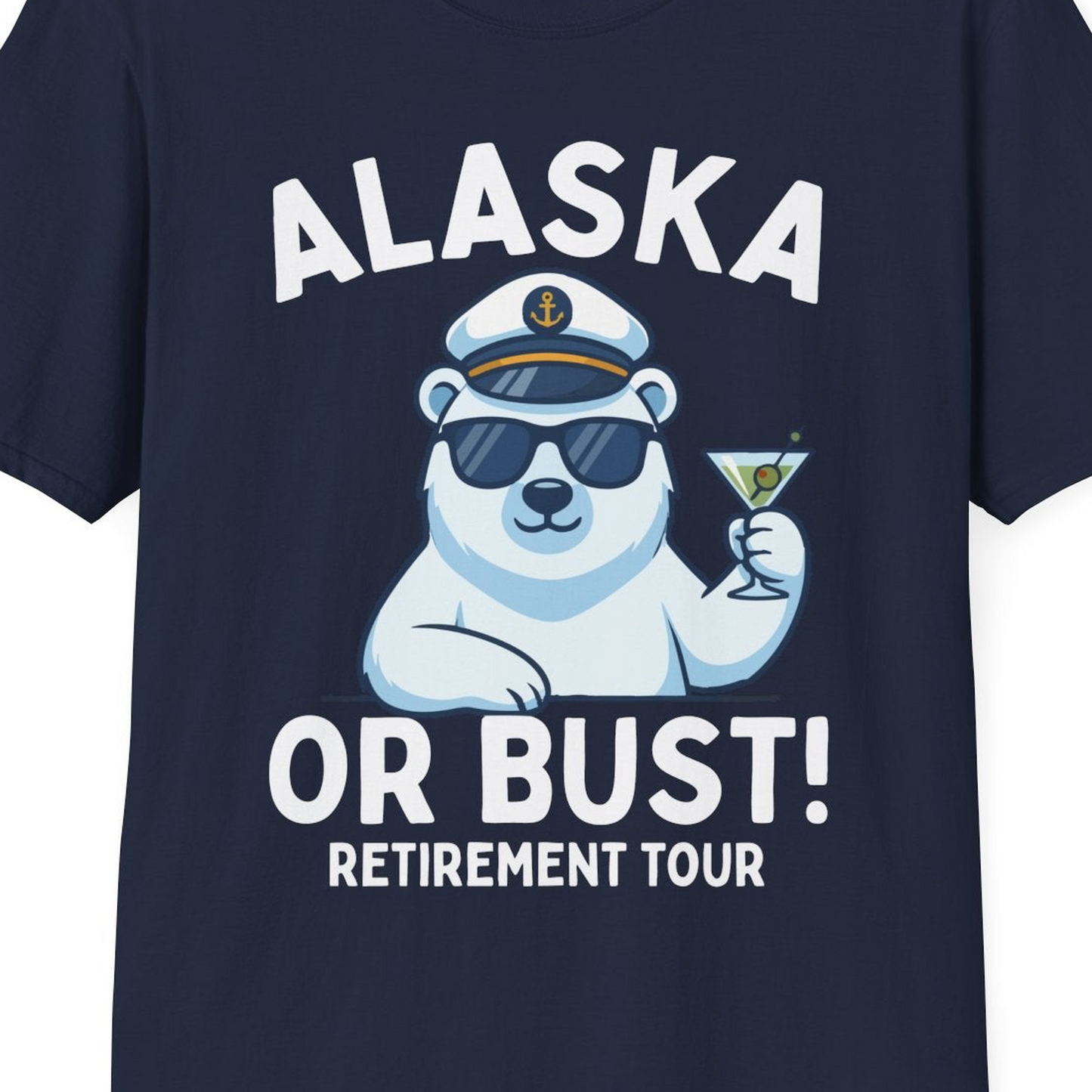Alaska Retirement Cruise Shirt T-Shirt – Navy – Alaska Cruise Shirts Close Up