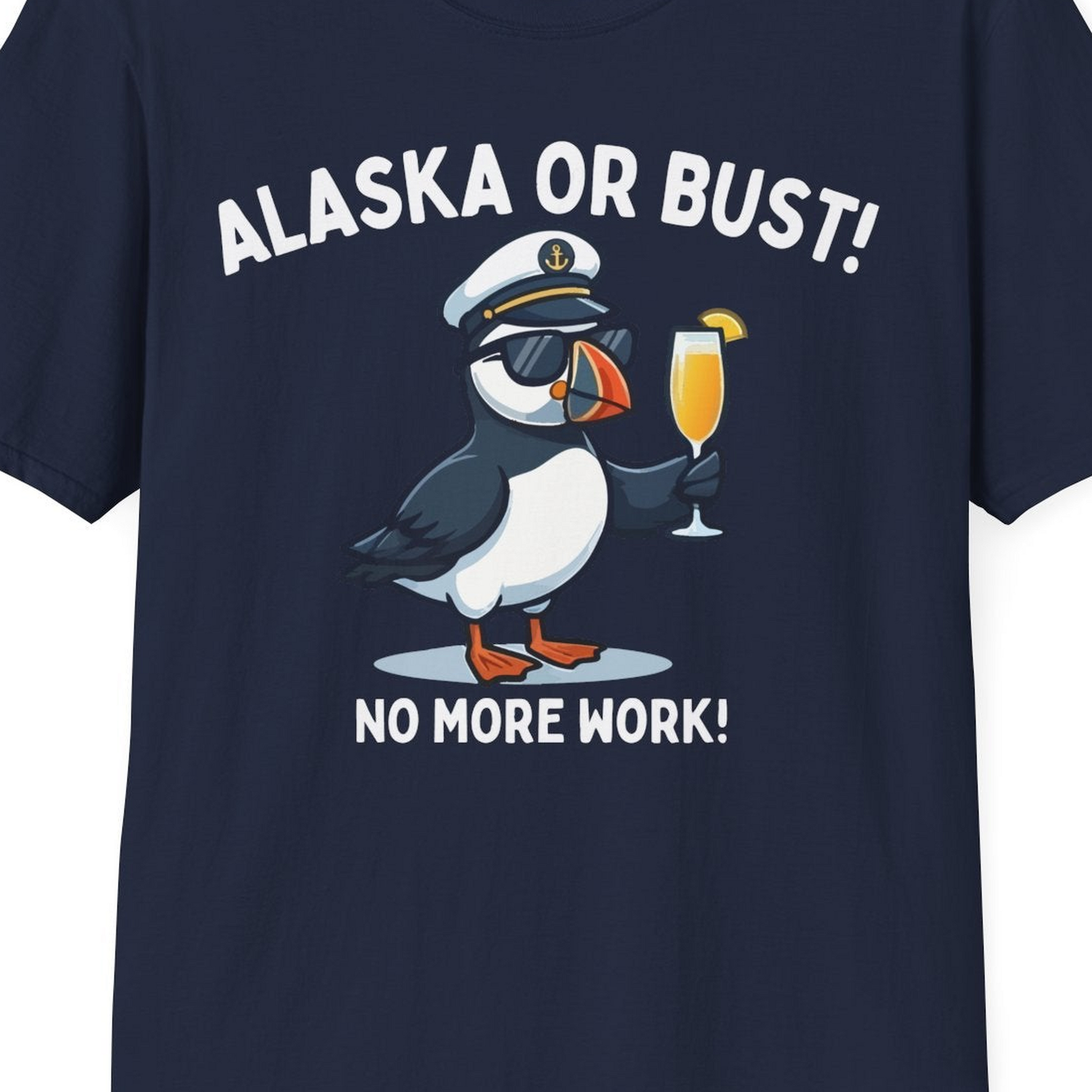 Funny Puffin Captain Alaska Cruise Shirt T-Shirt – Navy – Alaska Cruise Shirts Close Up