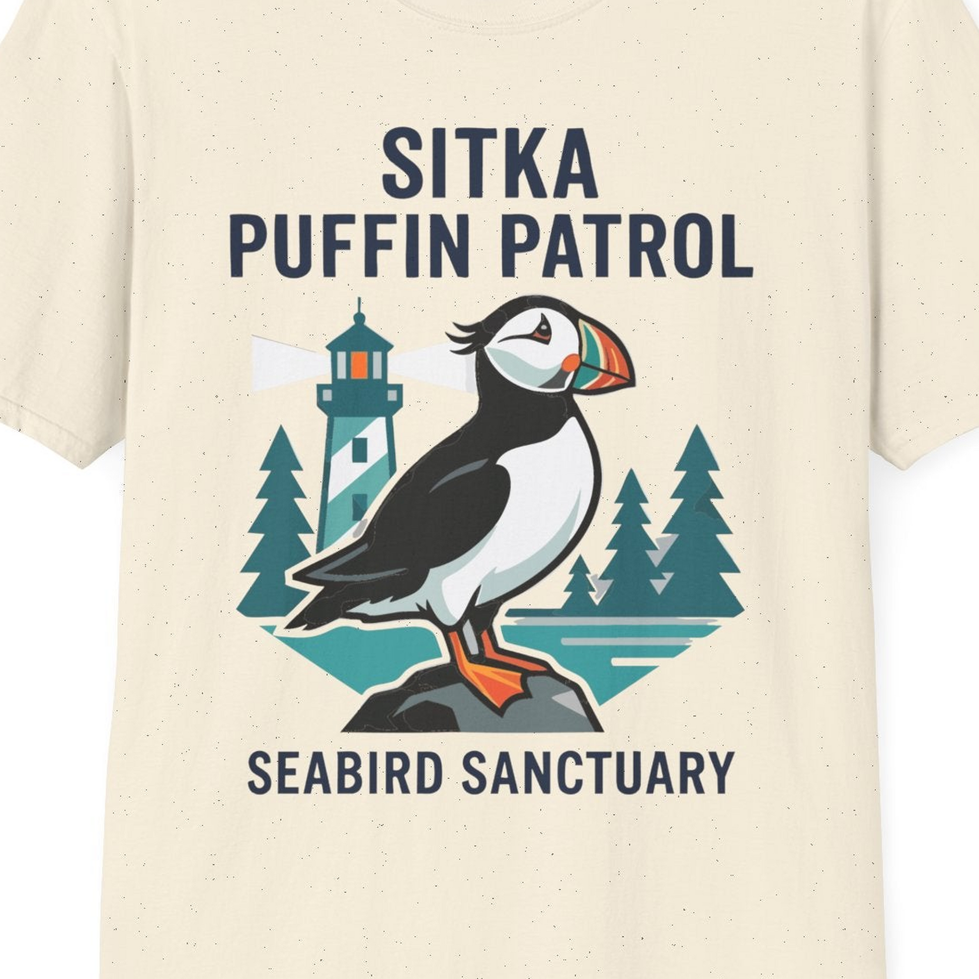 Sitka Puffin Bird Sanctuary Shirt T-Shirt – Natural – Alaska Cruise Shirts Close Up