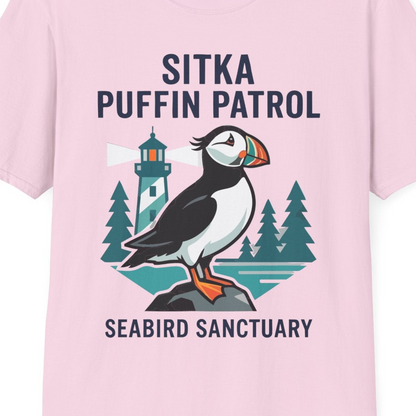 Sitka Puffin Bird Sanctuary Shirt T-Shirt – Light Pink – Alaska Cruise Shirts Close Up