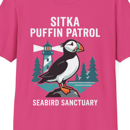 Sitka Puffin Bird Sanctuary Shirt T-Shirt – Heliconia – Alaska Cruise Shirts Close Up