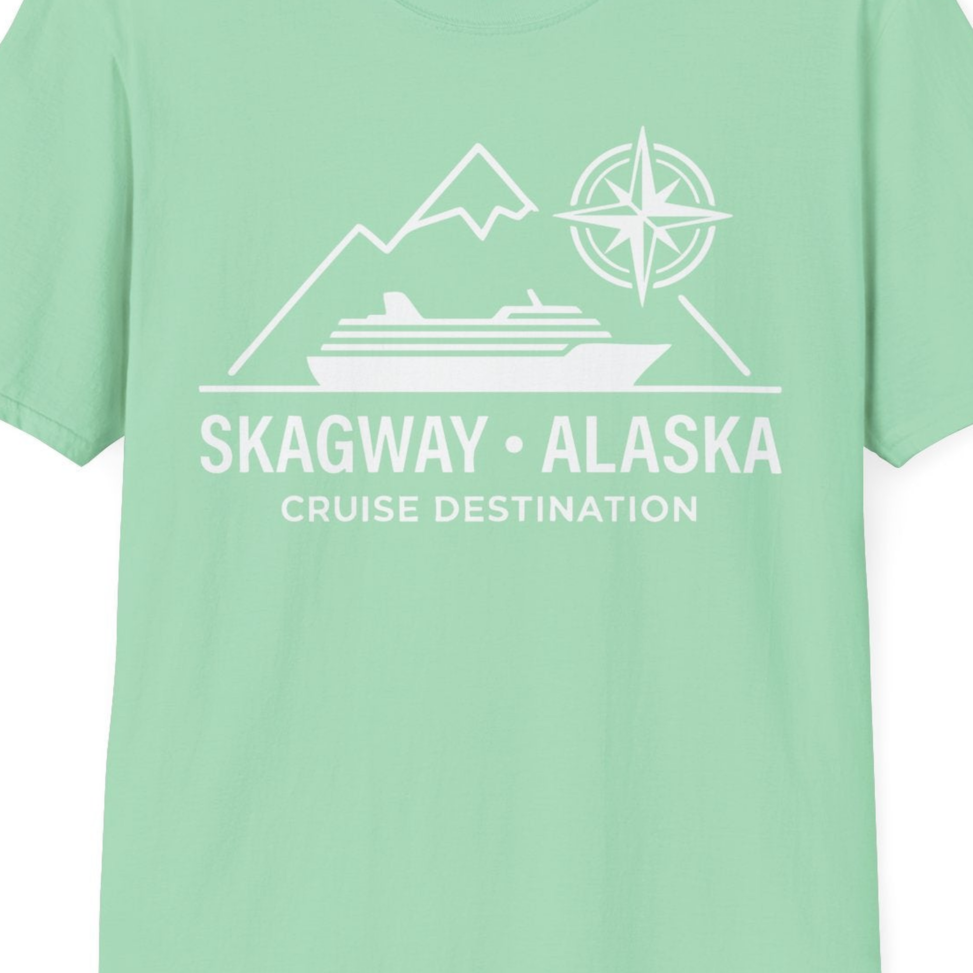 Skagway Alaska Cruise Shirt T-Shirt – Mint Green – Alaska Cruise Shirts Close Up