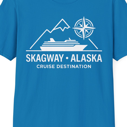 Skagway Alaska Cruise Shirt T-Shirt – Sapphire – Alaska Cruise Shirts Close Up