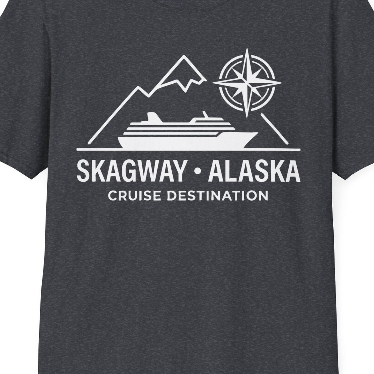 Skagway Alaska Cruise Shirt T-Shirt – Dark Heather Grey – Alaska Cruise Shirts Close Up