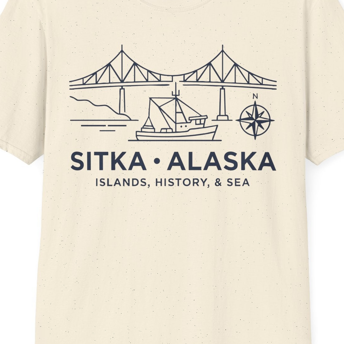 Sitka Alaska Nautical Line Art Shirt T-Shirt – Natural – Alaska Cruise Shirts Close Up