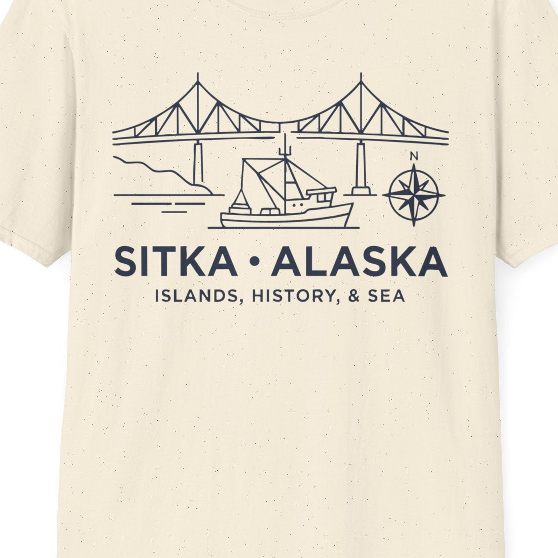 Sitka Alaska Nautical Line Art Shirt T-Shirt – Natural – Alaska Cruise Shirts Close Up