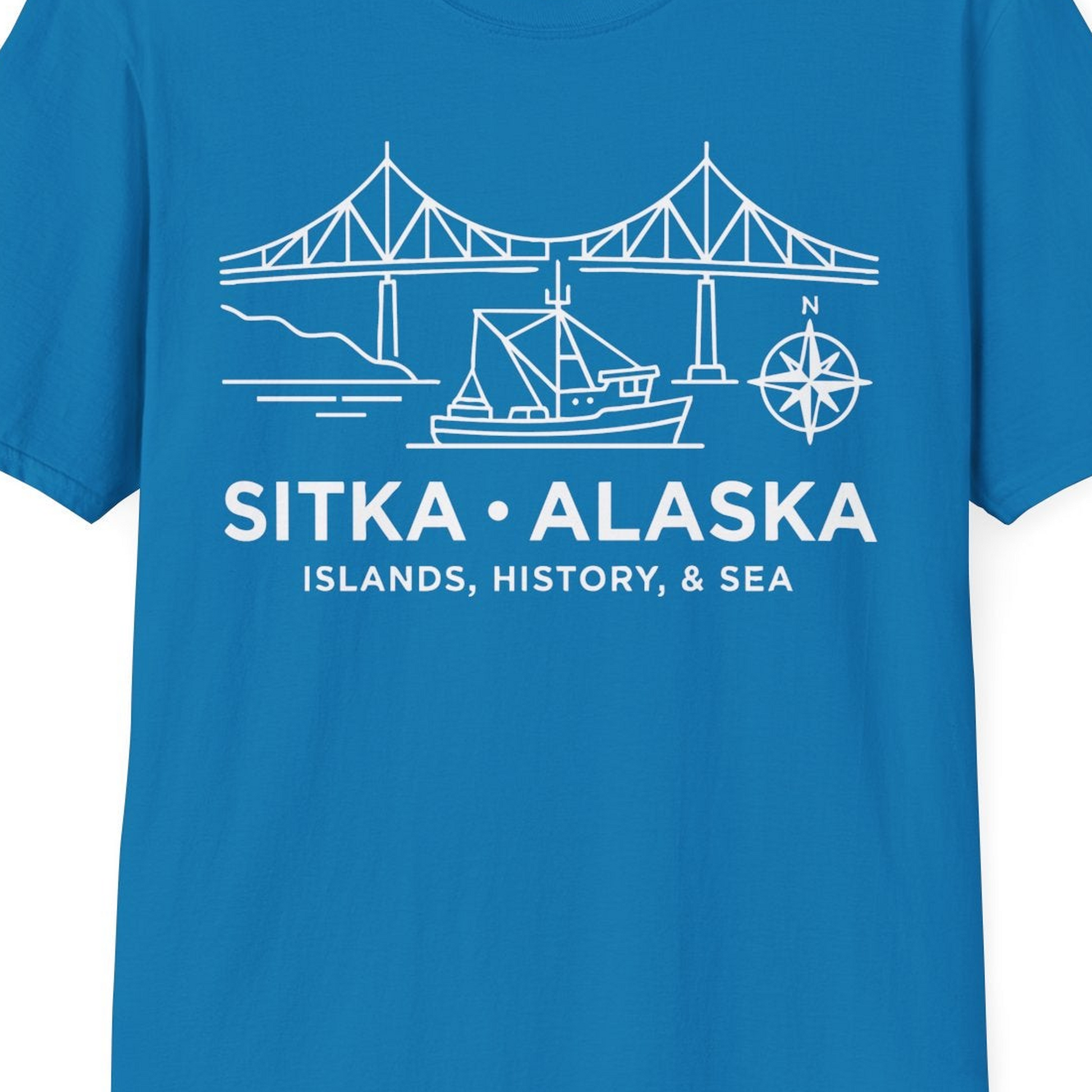 Sitka Alaska Nautical Line Art Shirt T-Shirt – Sapphire – Alaska Cruise Shirts Close Up