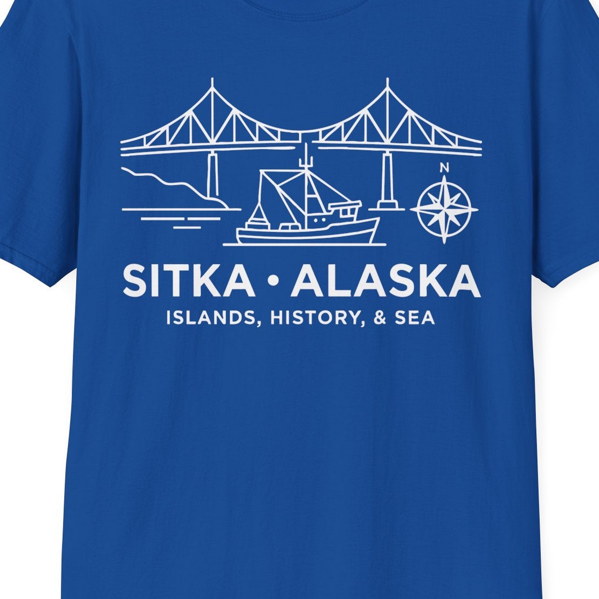 Sitka Alaska Nautical Line Art Shirt T-Shirt – Royal – Alaska Cruise Shirts Close Up