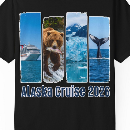 Alaska Cruise 2026 Wildlife Nature Adventure Vacation Shirt — Comfort T-Shirt – Black – Alaska Cruise Shirts Close Up
