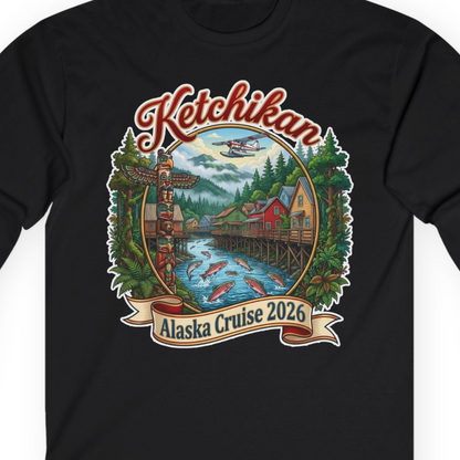 Ketchikan Alaska Cruise 2026 Vintage Souvenir Vacation Shirt — Long Sleeve T-Shirt – Black – Alaska Cruise Shirts Close Up