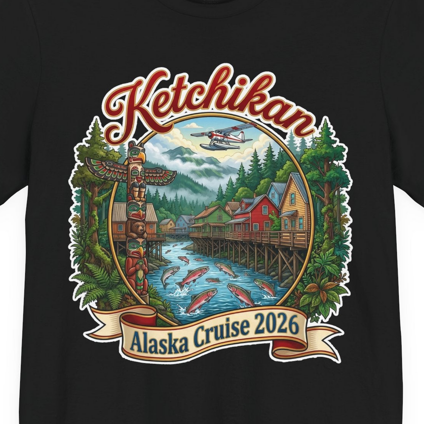Ketchikan Alaska Cruise 2026 Vintage Souvenir Vacation Shirt — Premium Tee T-Shirt – Black – Alaska Cruise Shirts Close Up