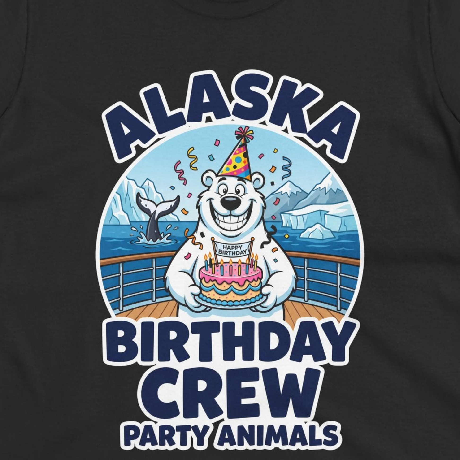 Alaska Birthday Crew Party Animals Polar Bear Cruise Shirt — Ladies Tee T-Shirt – Black – Alaska Cruise Shirts Close Up