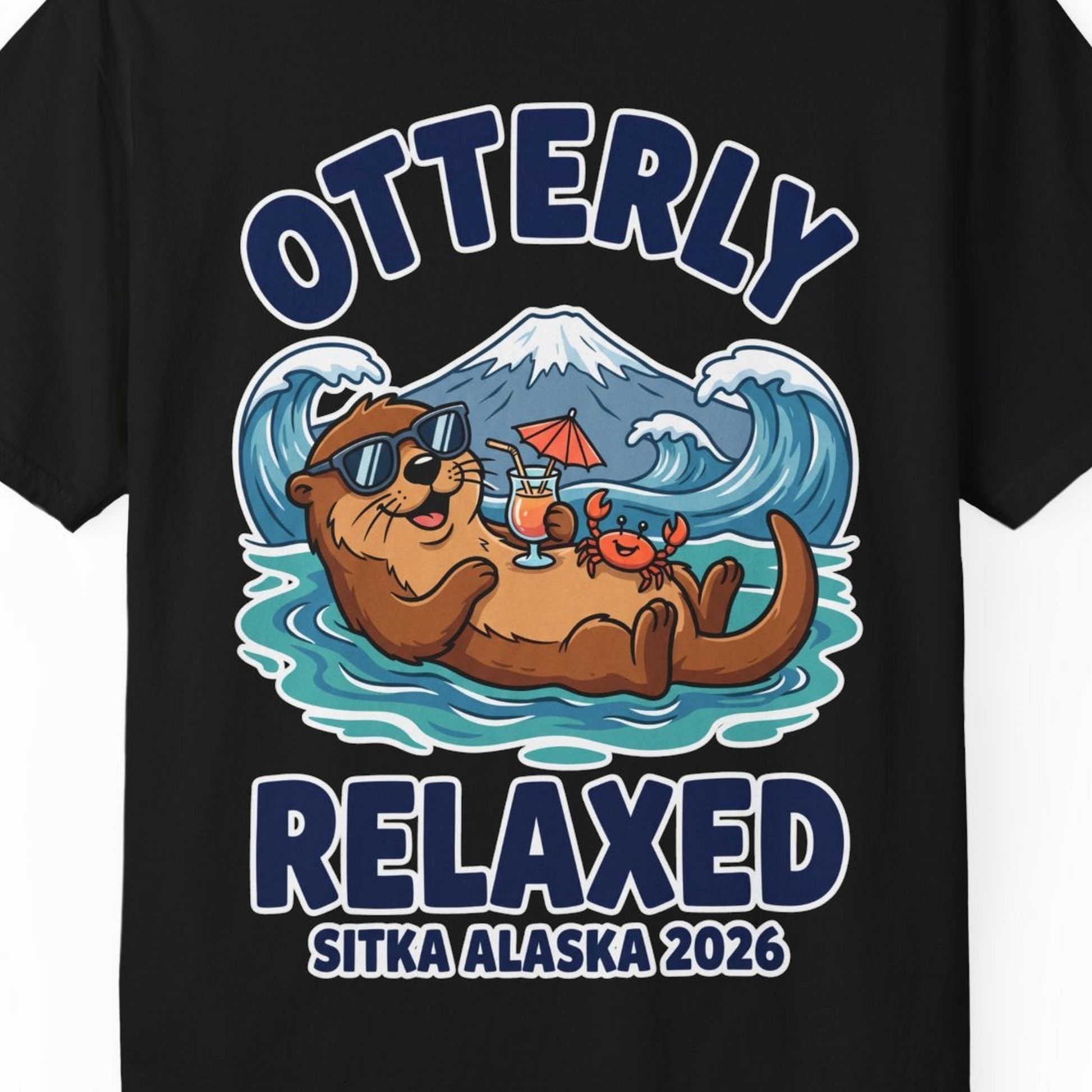Otterly Relaxed Sitka Alaska 2026 Vacation Souvenir Shirt — Comfort T-Shirt – Black – Alaska Cruise Shirts Close Up
