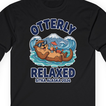 Otterly Relaxed Sitka Alaska 2026 Vacation Souvenir Shirt — Long Sleeve T-Shirt – Black – Alaska Cruise Shirts Close Up