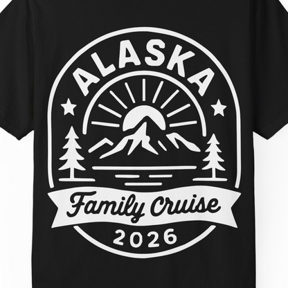 Alaska Family Cruise 2026 Mountain Nature Adventure Shirt — Comfort T-Shirt – Black – Alaska Cruise Shirts Close Up