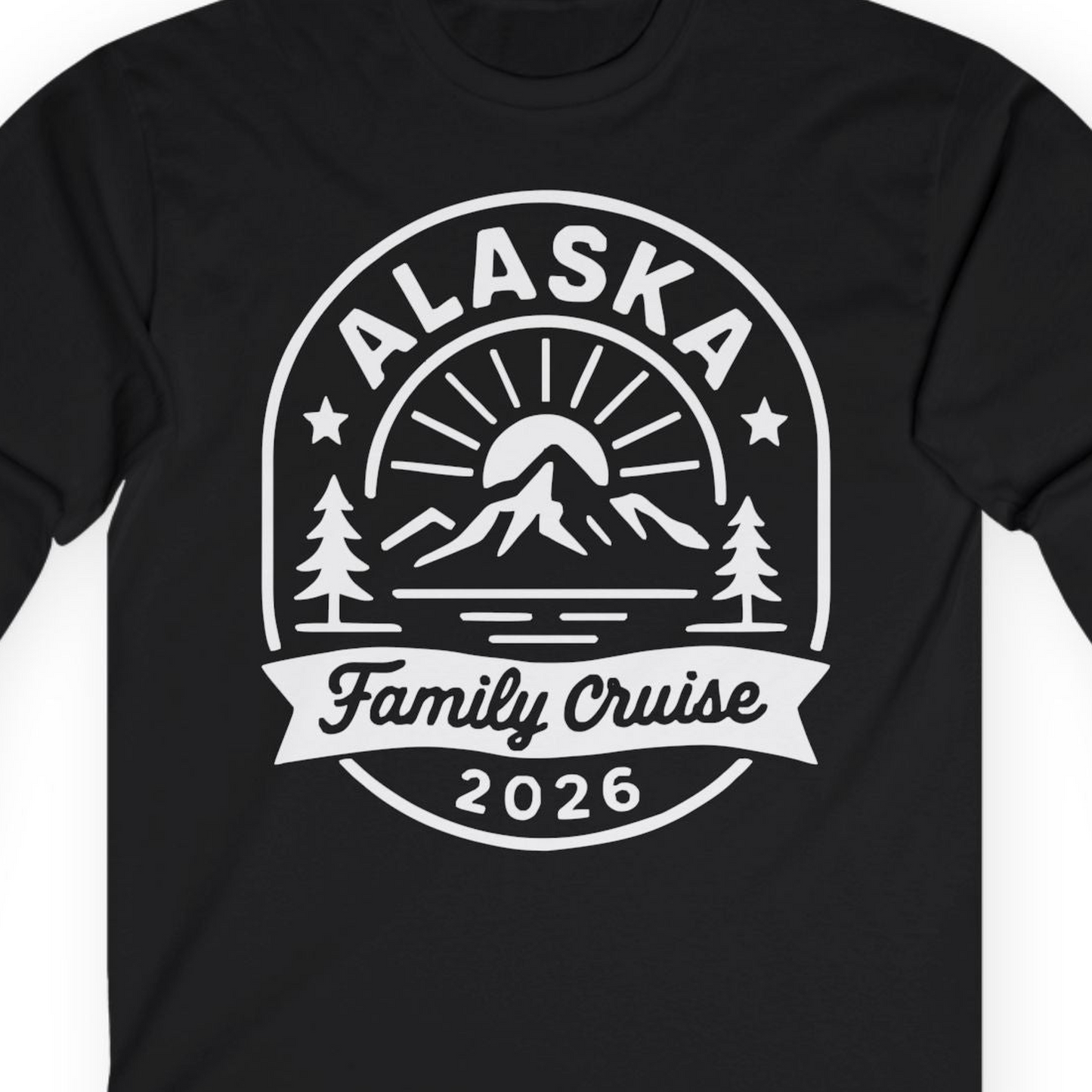 Alaska Family Cruise 2026 Mountain Nature Adventure Shirt — Long Sleeve T-Shirt – Black – Alaska Cruise Shirts Close Up