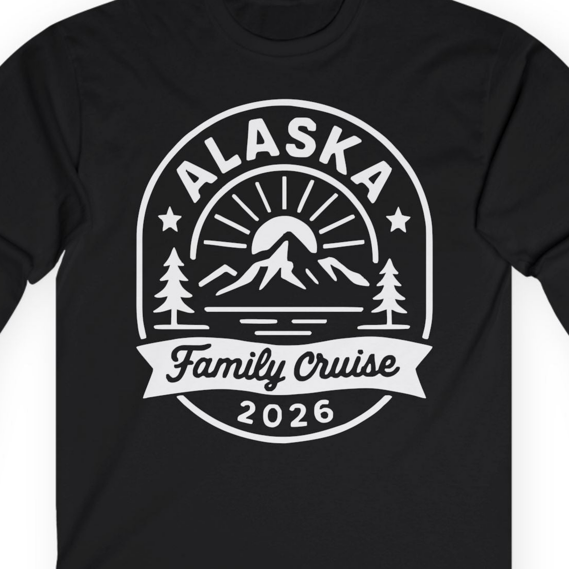 Alaska Family Cruise 2026 Mountain Nature Adventure Shirt — Long Sleeve T-Shirt – Black – Alaska Cruise Shirts Close Up