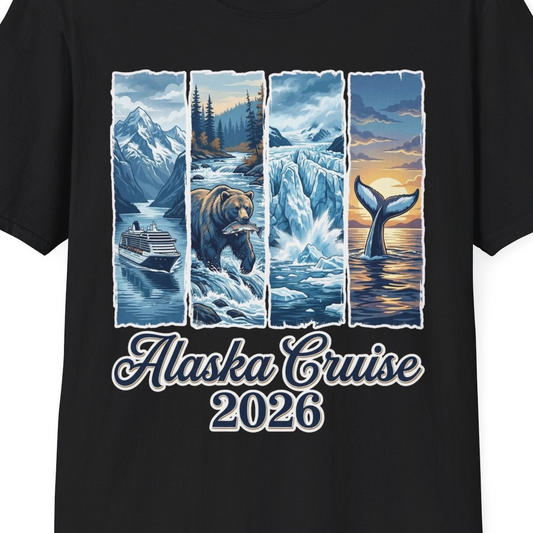 Alaska Cruise 2026 Scenic Wildlife Adventure Souvenir Shirt — T-Shirt T-Shirt – Black – Alaska Cruise Shirts Close Up