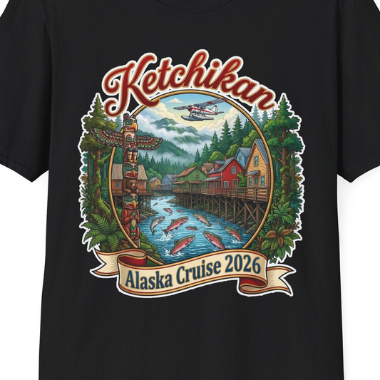 Ketchikan Alaska Cruise 2026 Vintage Souvenir Vacation Shirt — T-Shirt T-Shirt – Black – Alaska Cruise Shirts Close Up