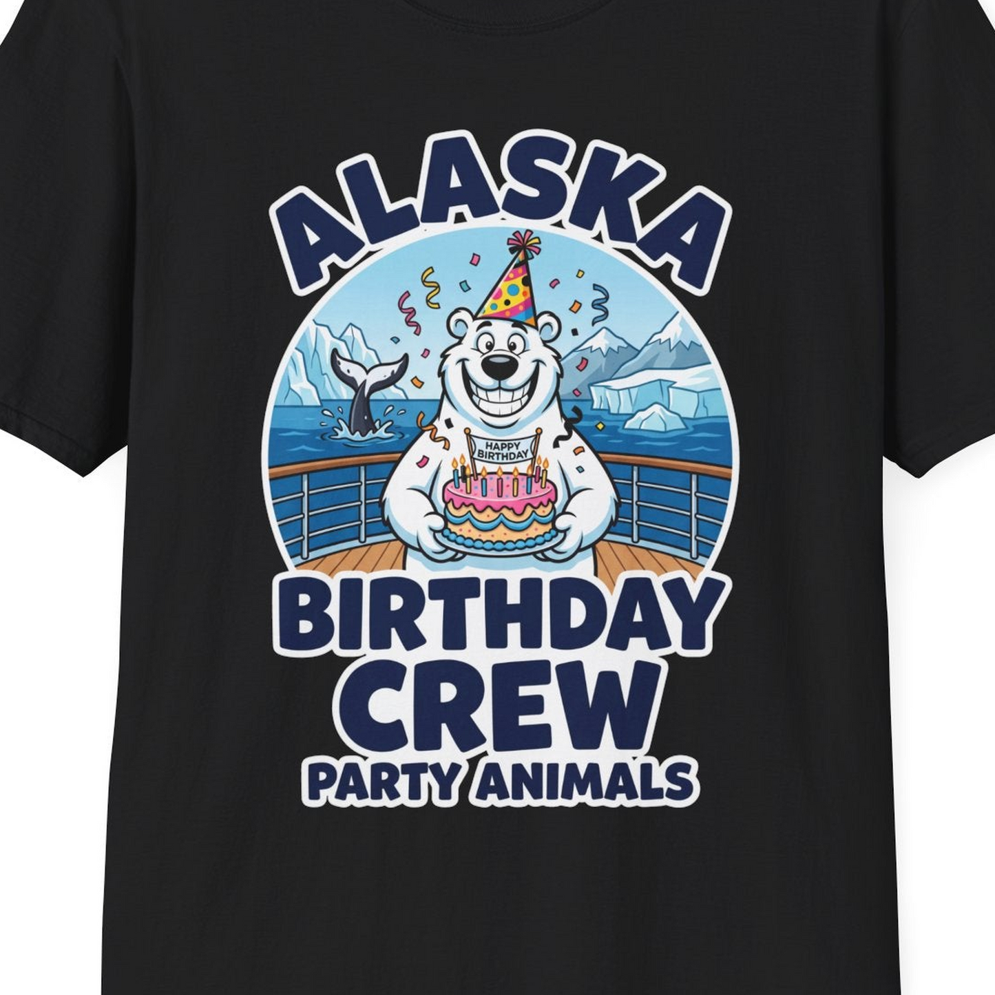 Alaska Birthday Crew Party Animals Polar Bear Cruise Shirt — T-Shirt T-Shirt – Black – Alaska Cruise Shirts Close Up