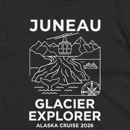 Juneau Glacier Explorer Alaska Cruise 2026 Adventure Shirt — Ladies Tee T-Shirt – Black – Alaska Cruise Shirts Close Up