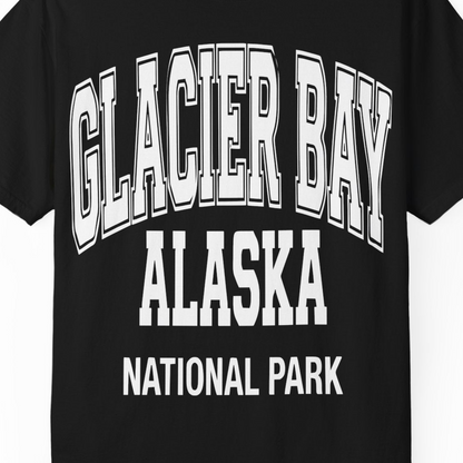 Glacier Bay Alaska National Park Classic Souvenir T-Shirt — Comfort T-Shirt – Black – Alaska Cruise Shirts Close Up