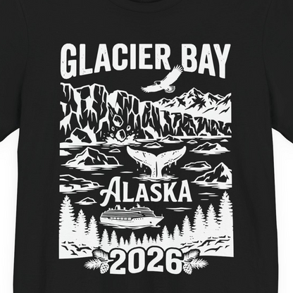 Glacier Bay Alaska 2026 Cruise Adventure Nature Scene Shirt — Premium Tee T-Shirt – Black – Alaska Cruise Shirts Close Up
