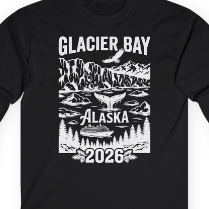 Glacier Bay Alaska 2026 Cruise Adventure Nature Scene Shirt — Long Sleeve T-Shirt – Black – Alaska Cruise Shirts Close Up