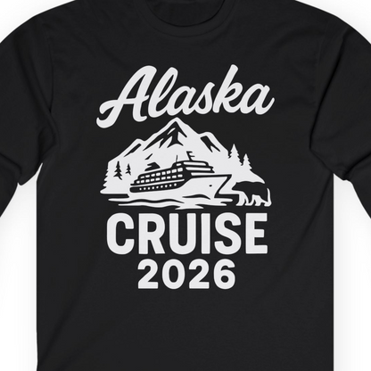 Alaska Cruise 2026 Nature Adventure Souvenir T-Shirt — Long Sleeve T-Shirt – Black – Alaska Cruise Shirts Close Up