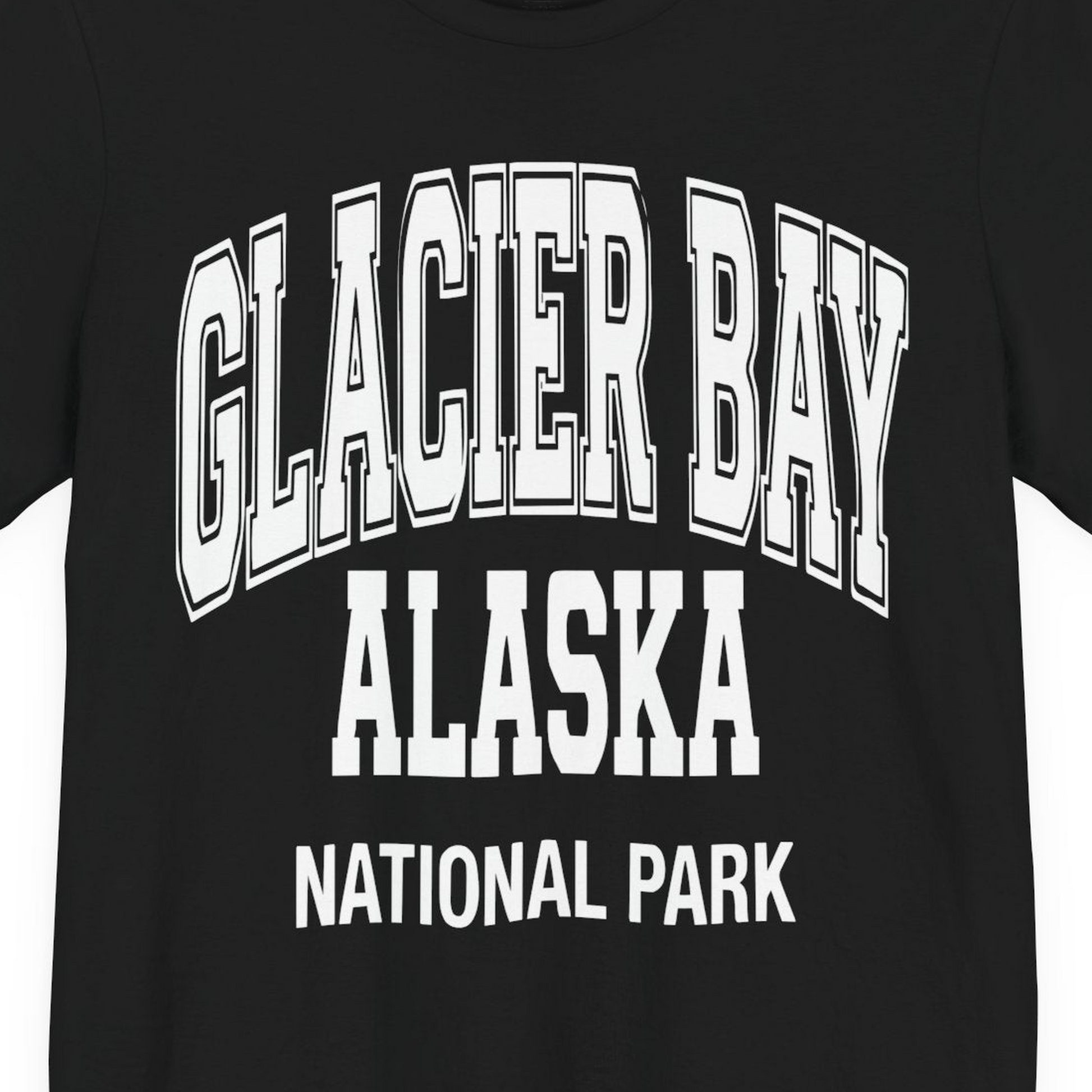 Glacier Bay Alaska National Park Classic Souvenir T-Shirt — Premium Tee T-Shirt – Black – Alaska Cruise Shirts Close Up