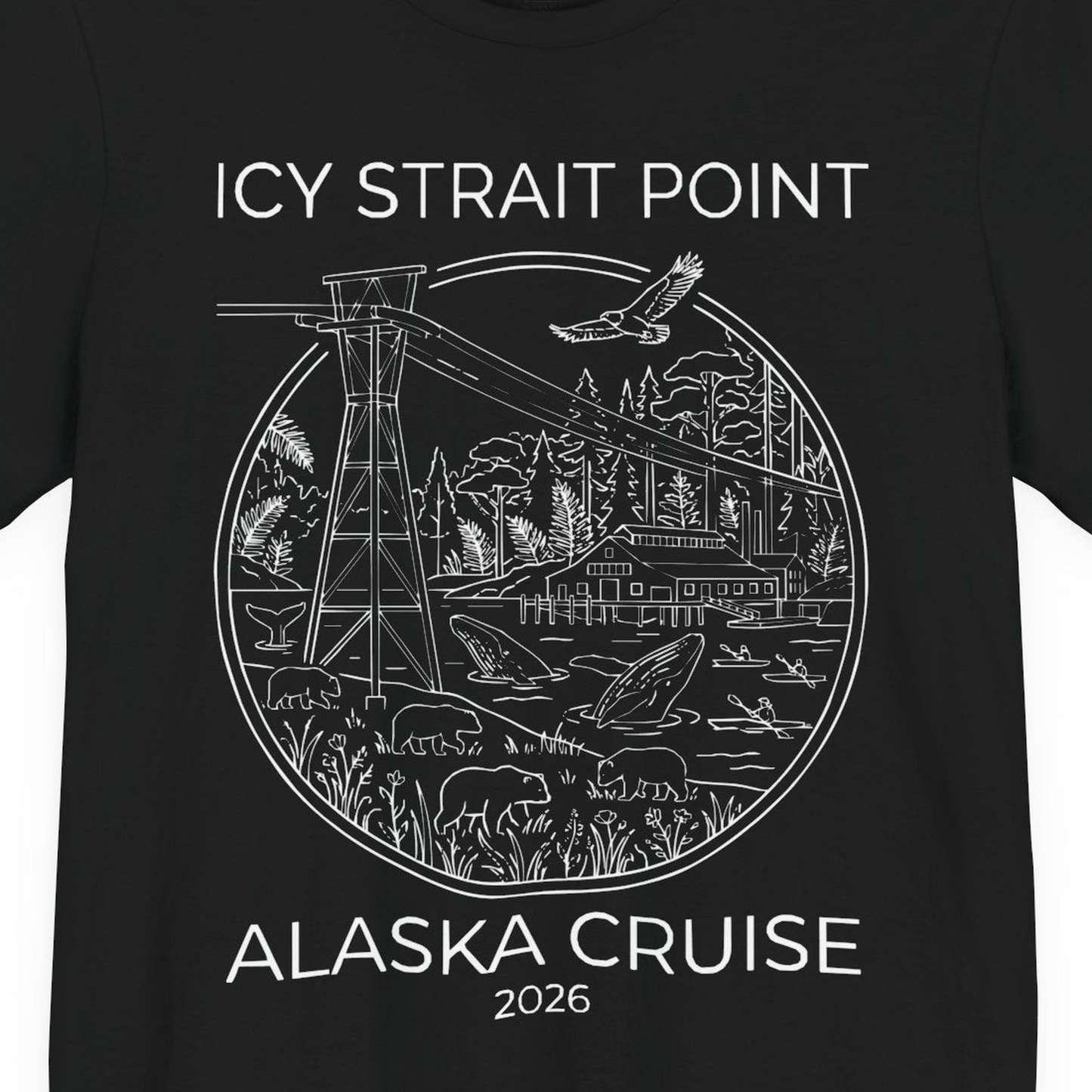Icy Strait Point Alaska Cruise 2026 Nature Adventure T-Shirt — Premium Tee T-Shirt – Black – Alaska Cruise Shirts Close Up