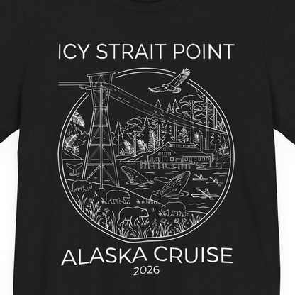 Icy Strait Point Alaska Cruise 2026 Nature Adventure T-Shirt — Premium Tee T-Shirt – Black – Alaska Cruise Shirts Close Up