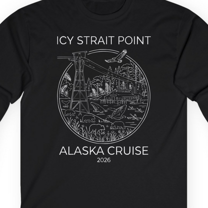 Icy Strait Point Alaska Cruise 2026 Nature Adventure T-Shirt — Long Sleeve T-Shirt – Black – Alaska Cruise Shirts Close Up