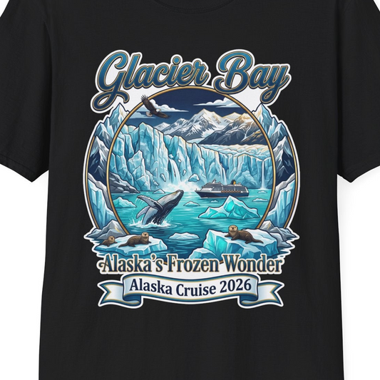 Glacier Bay Alaska Cruise 2026 Wildlife Adventure Souvenir Shirt — T-Shirt T-Shirt – Black – Alaska Cruise Shirts Close Up