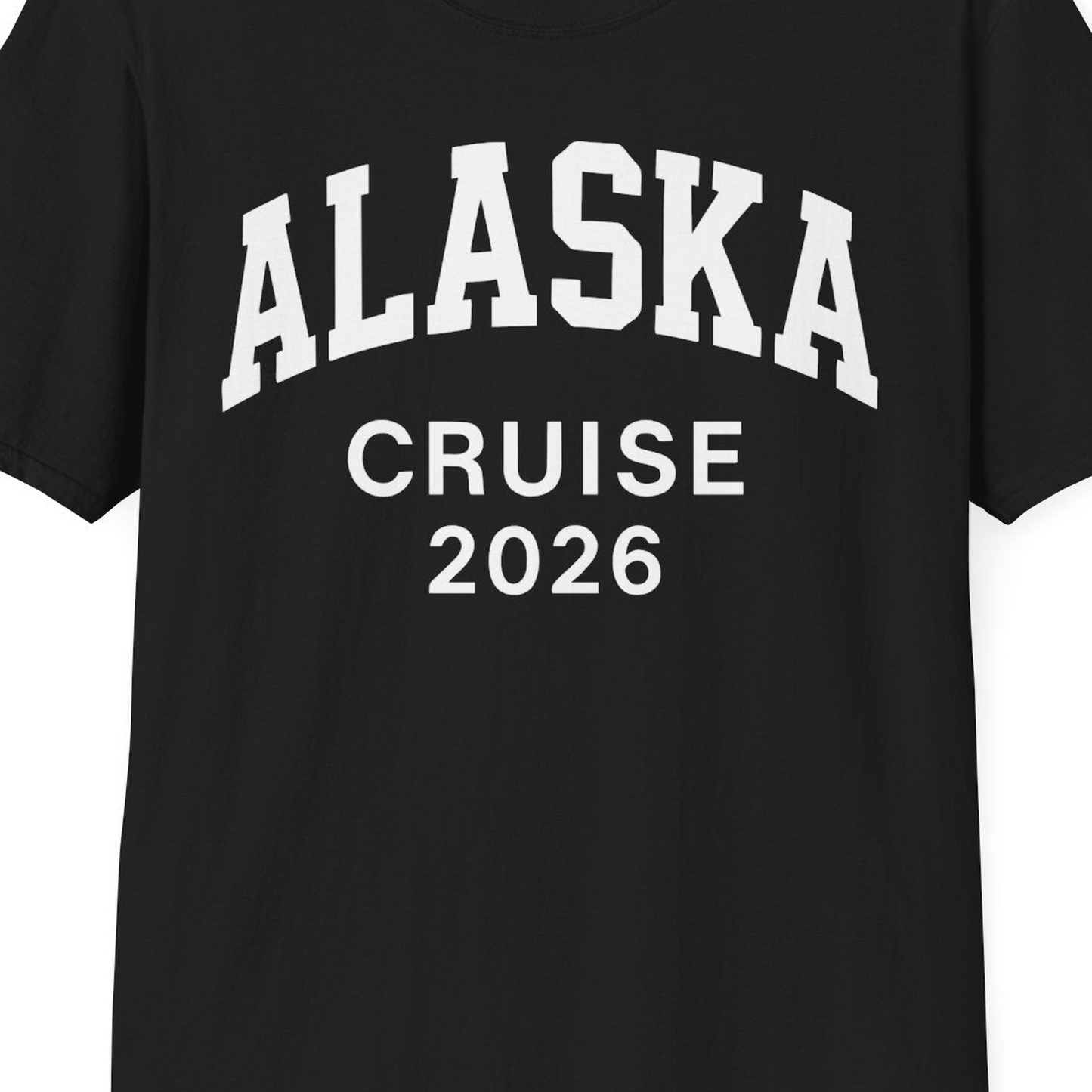 Alaska Cruise 2026 Bold Collegiate Vacation Travel Shirt — T-Shirt T-Shirt – Black – Alaska Cruise Shirts Close Up