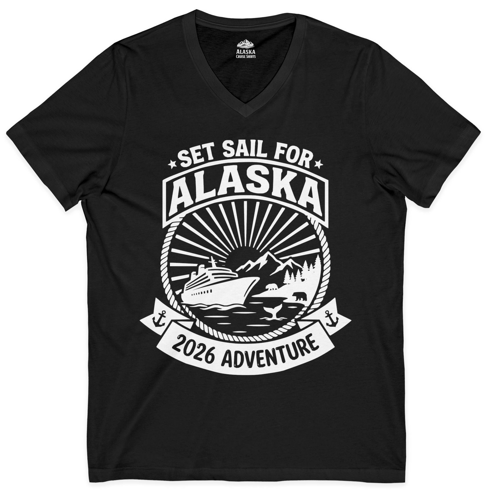 Set Sail for Alaska 2026 Adventure Vintage Cruise Shirt — V-Neck V-Neck Shirt – Alaska Cruise Shirts