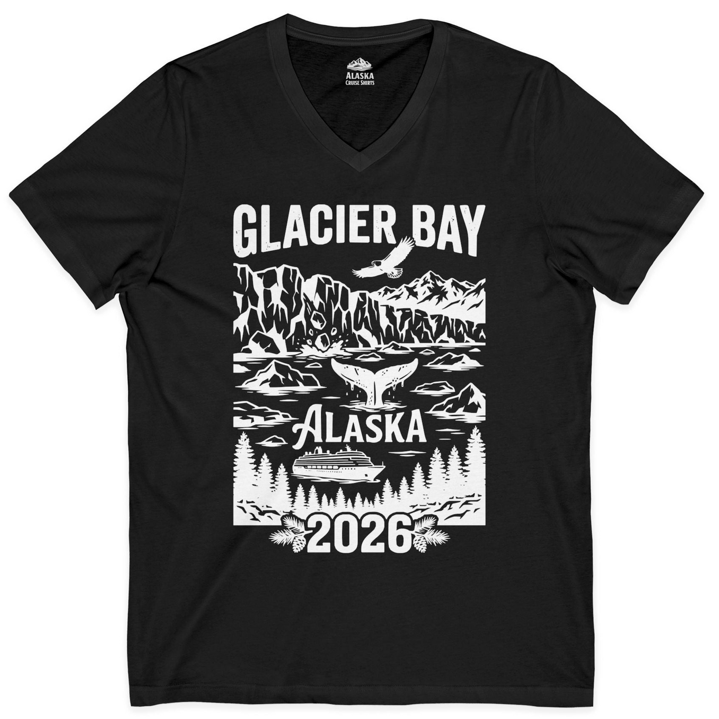 Glacier Bay Alaska 2026 Cruise Adventure Nature Scene Shirt — V-Neck V-Neck Shirt – Alaska Cruise Shirts