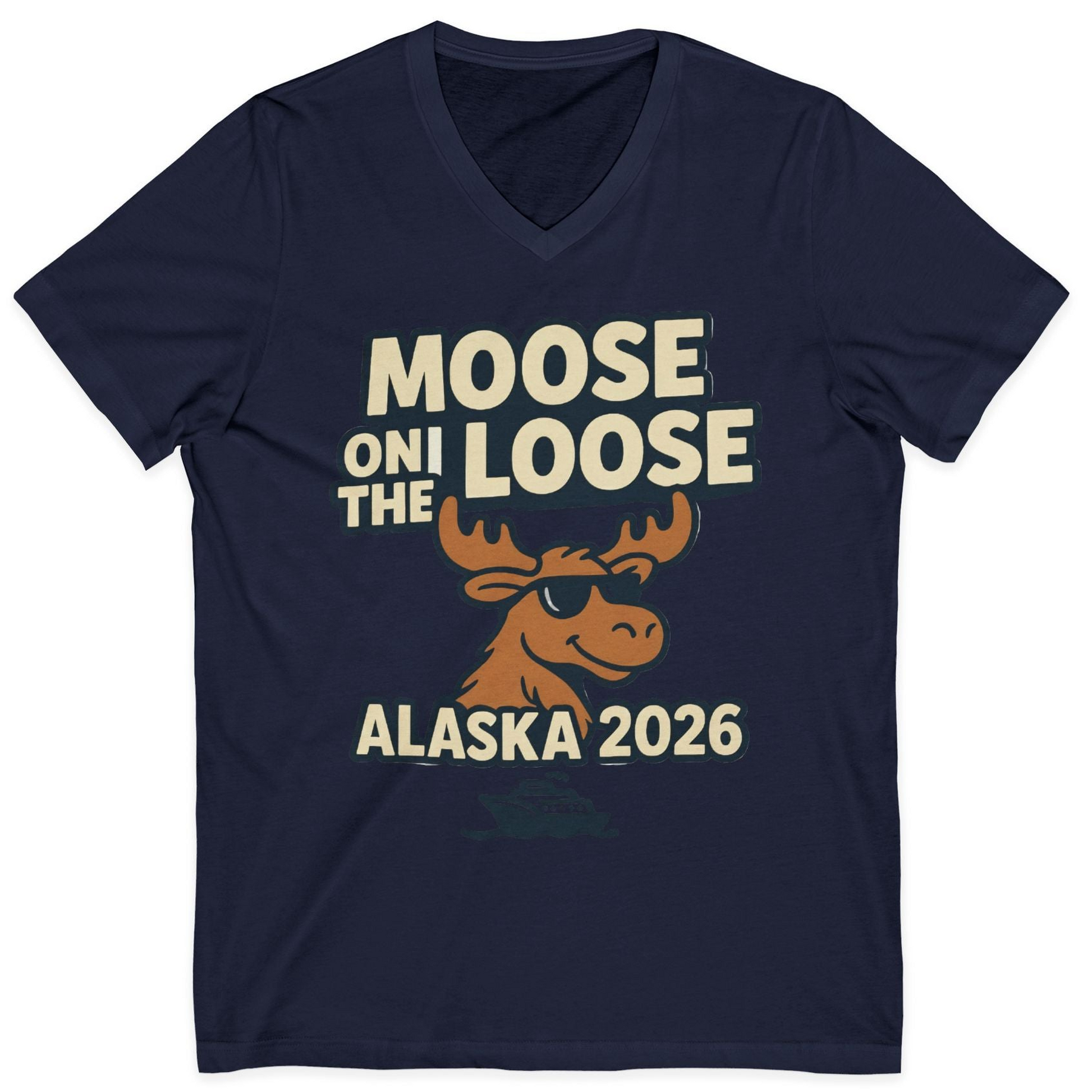 Moose on the Loose Alaska 2026 Cruise Cartoon Funny Shirt — V-Neck V-Neck Shirt – Alaska Cruise Shirts