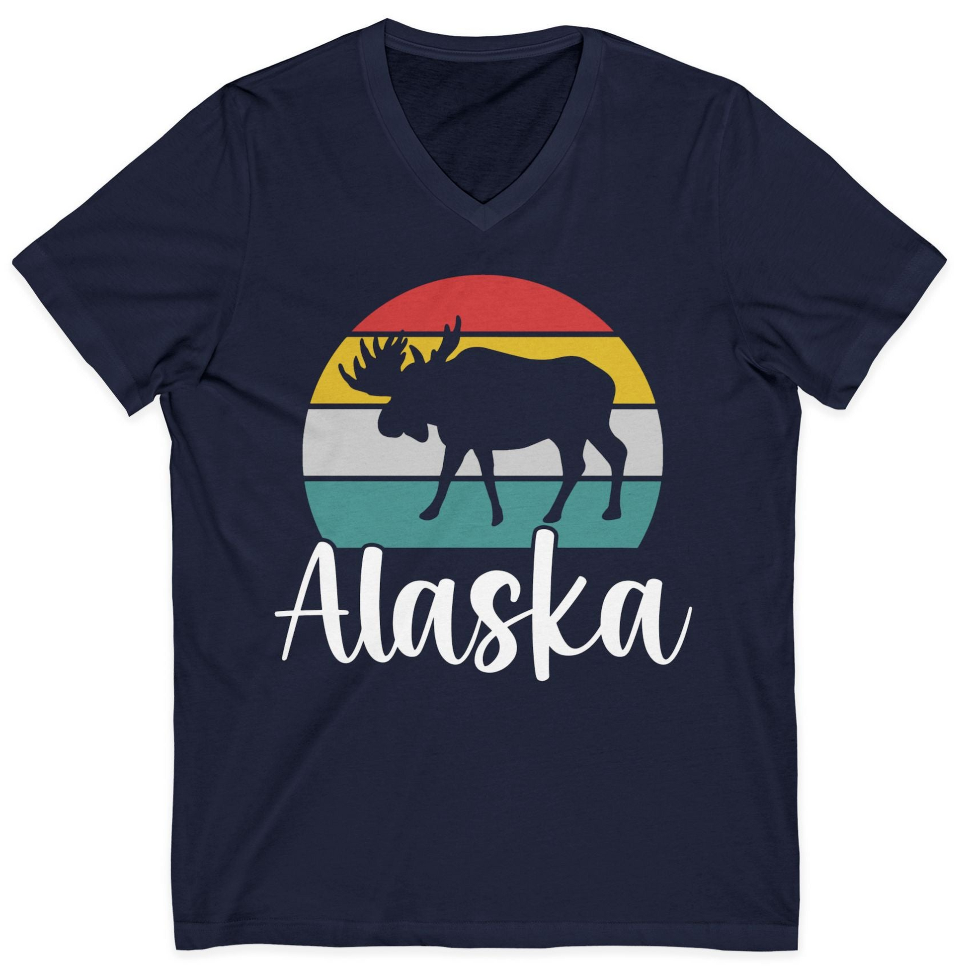 Retro Alaska Moose Silhouette Shirt V-Neck Shirt – Alaska Cruise Shirts