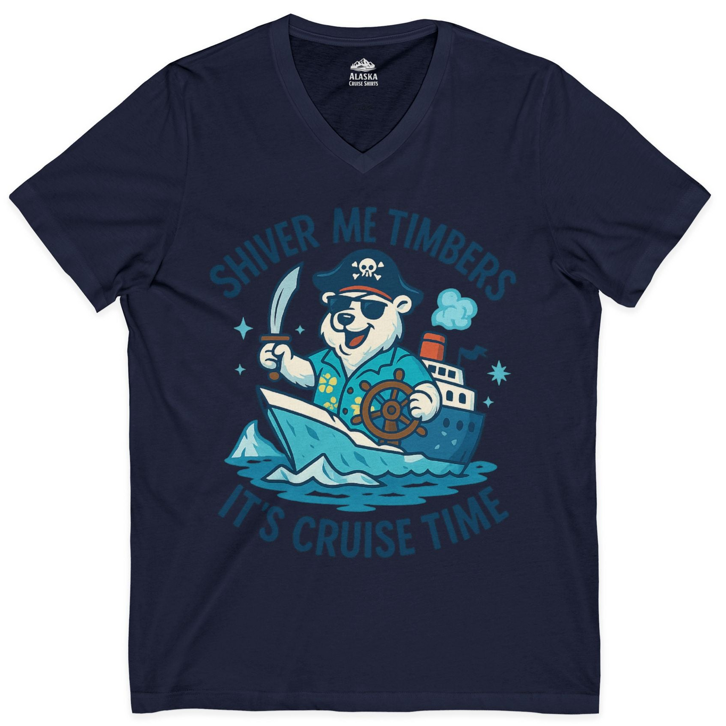 Funny Polar Bear Pirate Cruise Vacation Shirt V-Neck Shirt – Alaska Cruise Shirts